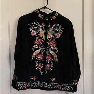 Vintage with Tags - Embroidered Black Floral Suede Jacket